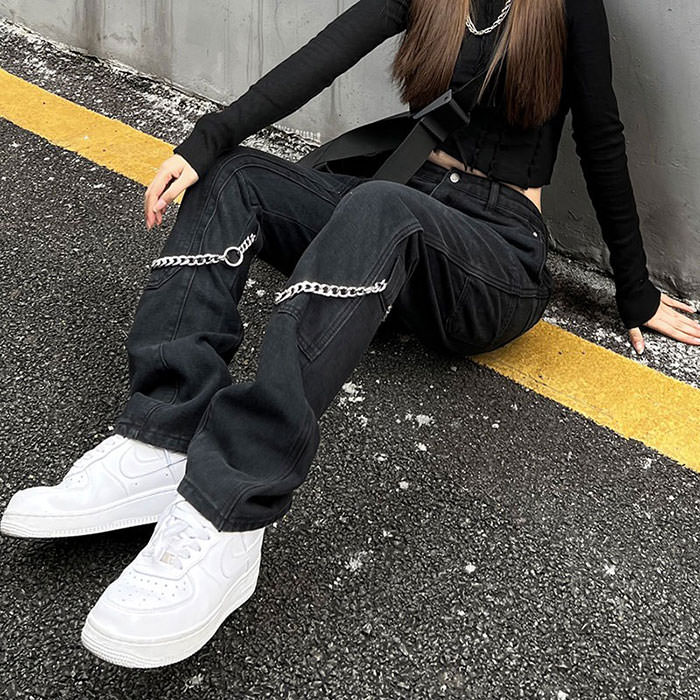 Grunge Aesthetic Chain Jeans - Vedlit
