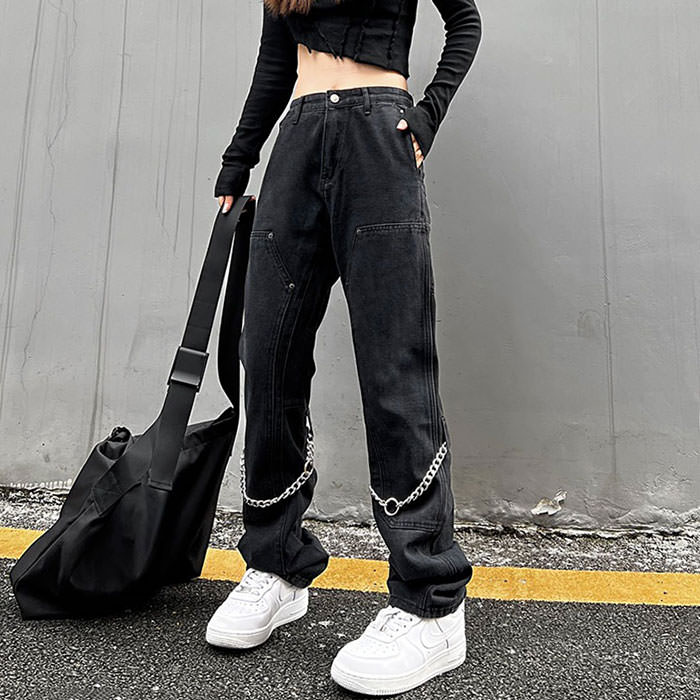 Grunge Aesthetic Chain Jeans - Vedlit
