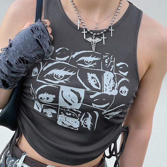 Grunge Aesthetic Eyes Print Top - Vedlit