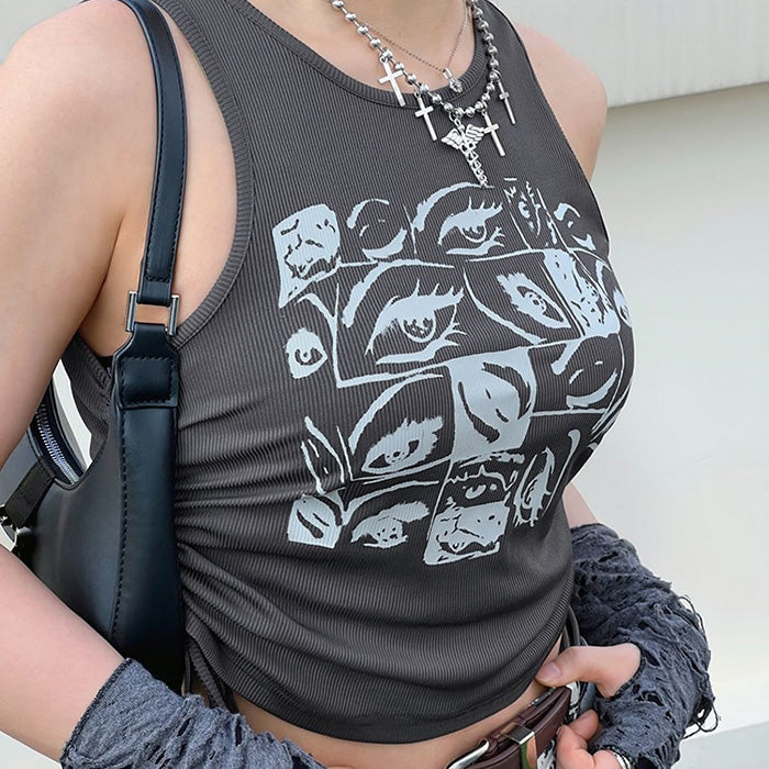 Grunge Aesthetic Eyes Print Top - Vedlit