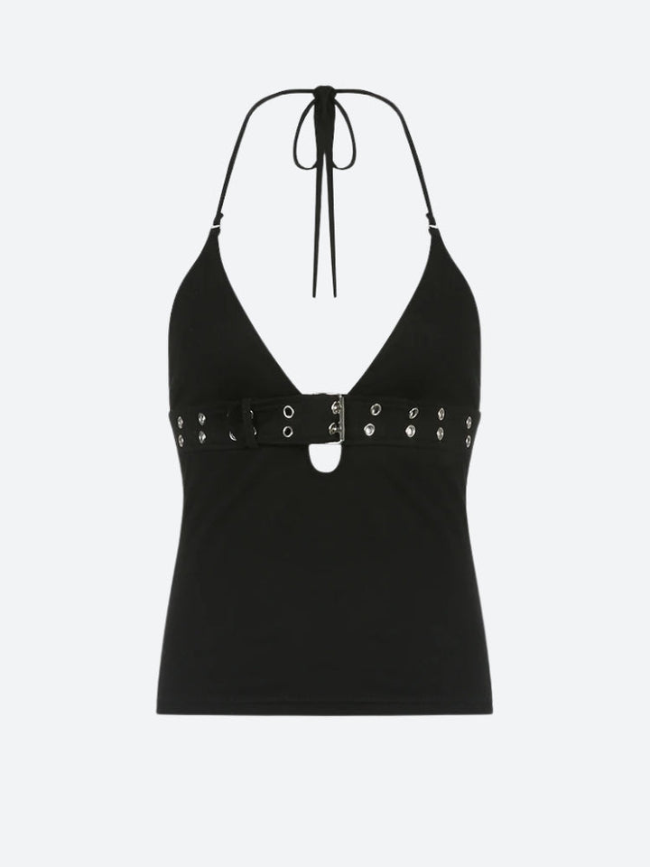 Grunge Belted Halter Neck Top - Vedlit