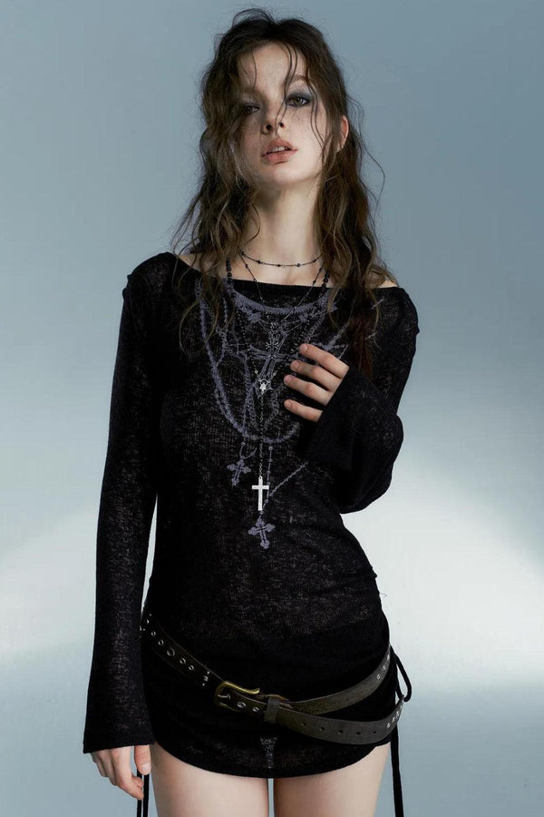 Grunge Cross Necklace Designed Top - Vedlit