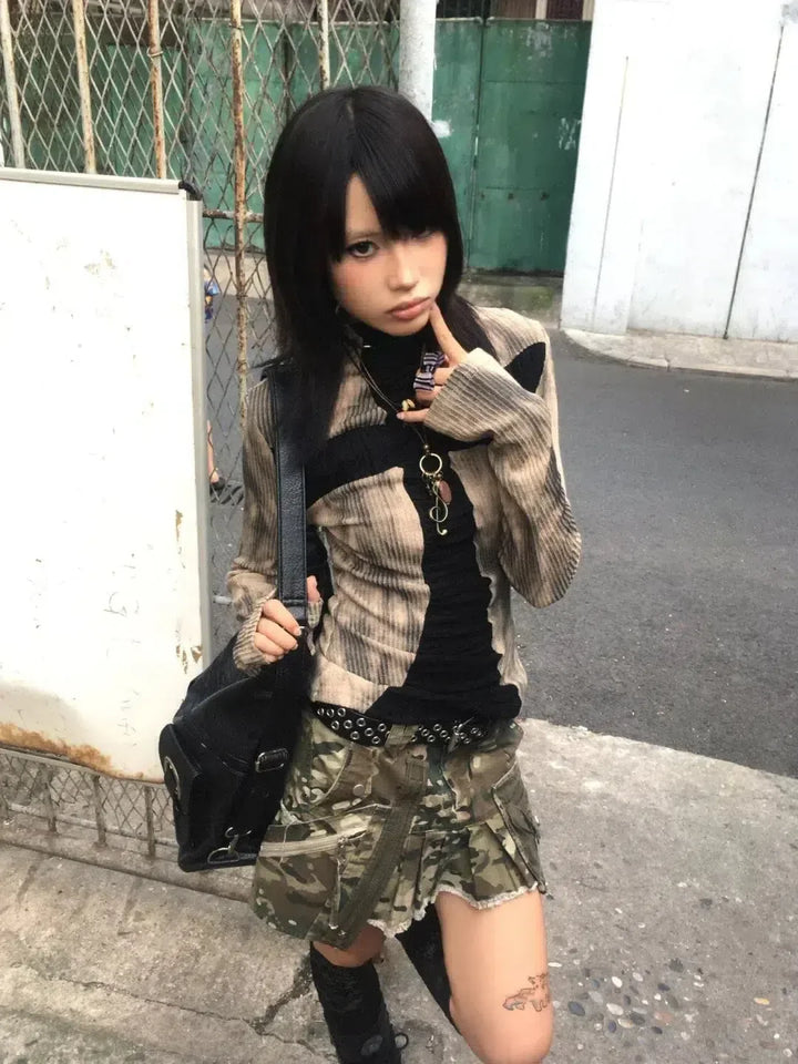 Grunge Cross Path Ribbed Top - Vedlit