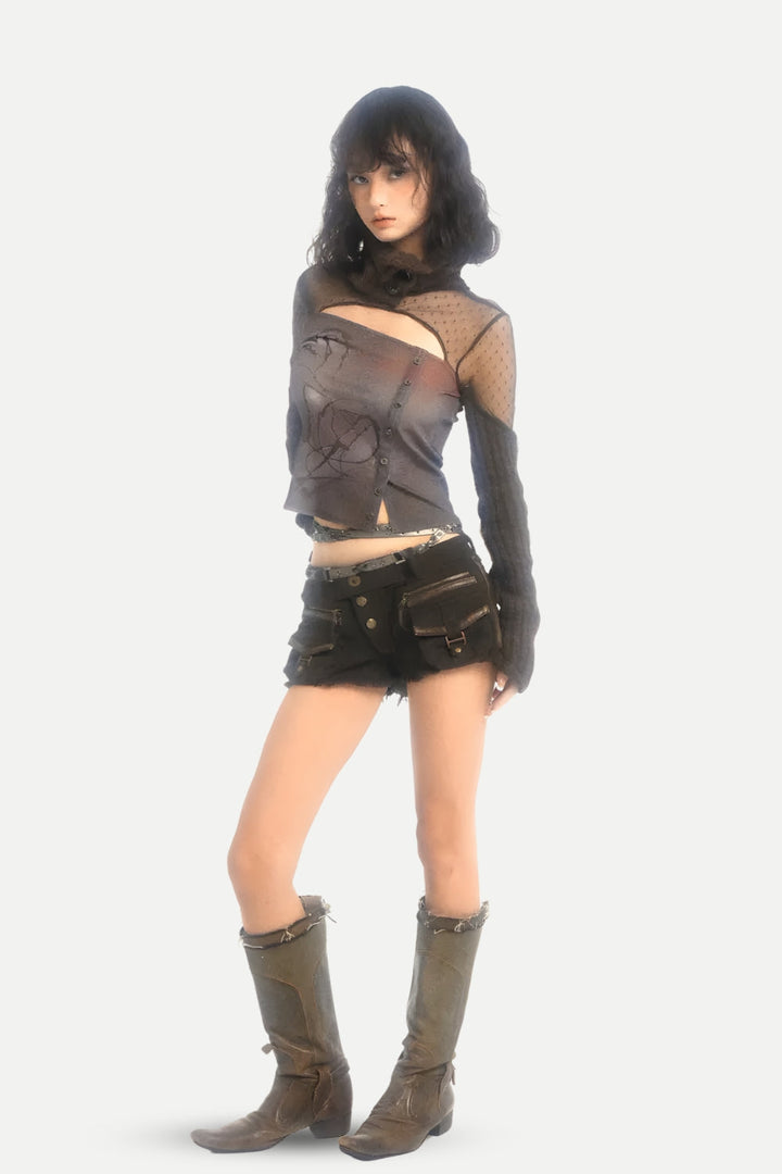 Grunge Cut Out Knitted Top - Vedlit