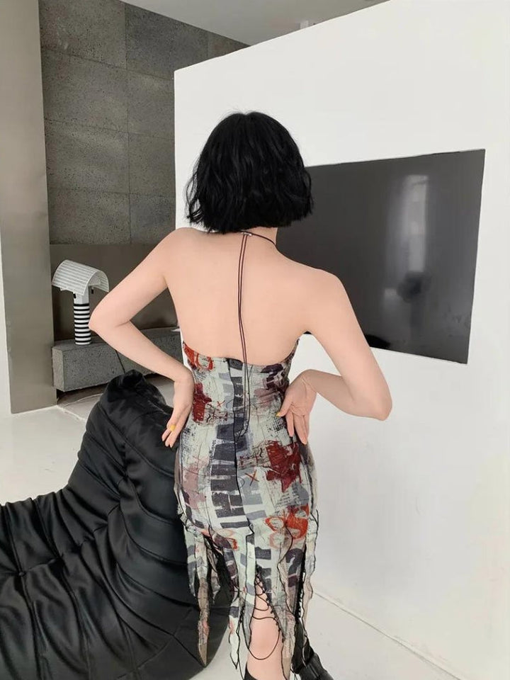 Grunge Cut Out Split Midi Dress - Vedlit