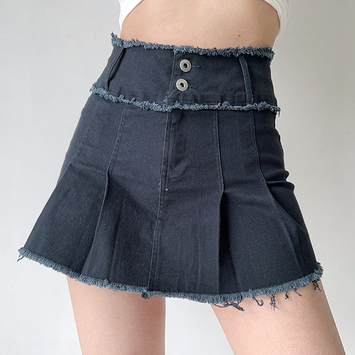 Grunge Denim Pleated Skirt - Vedlit