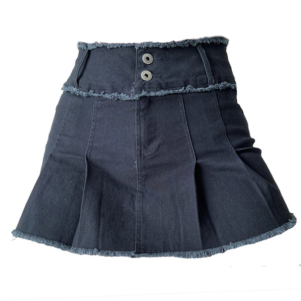 Grunge Denim Pleated Skirt - Vedlit