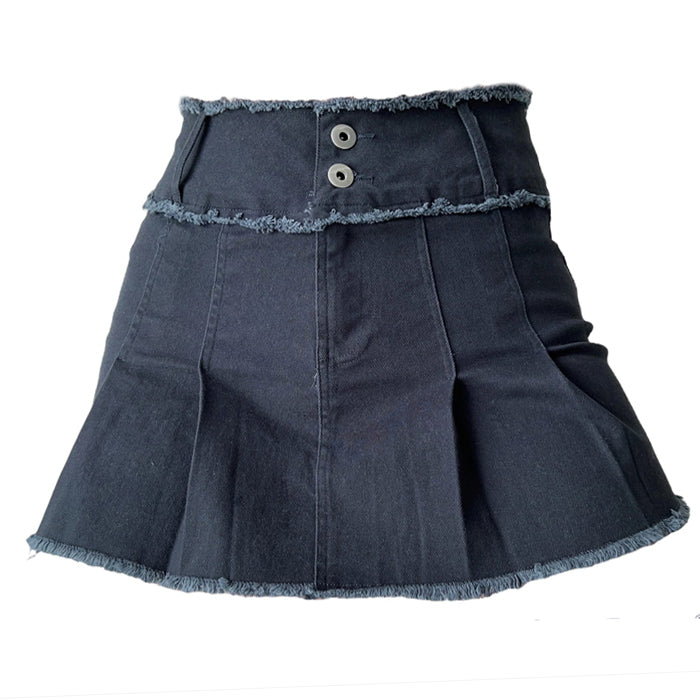 Grunge Denim Pleated Skirt - Vedlit