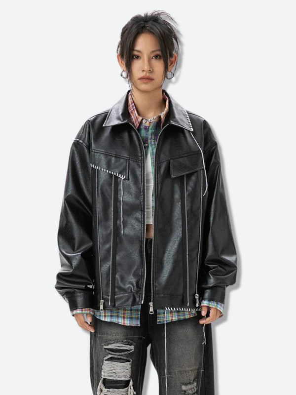 Grunge Faux Leather Jacket - Vedlit