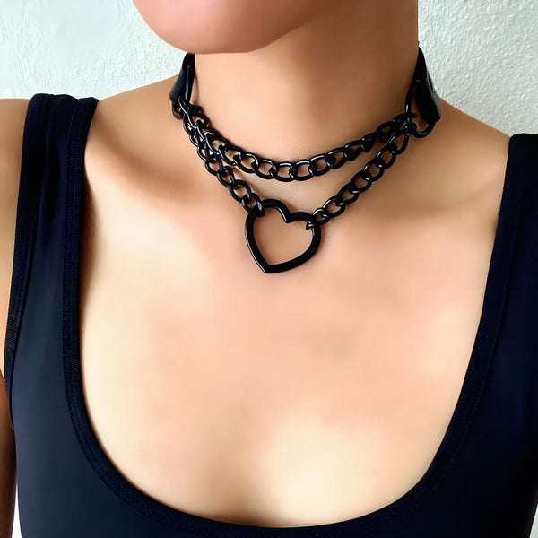 Grunge Heart Belted Choker Necklace - Vedlit