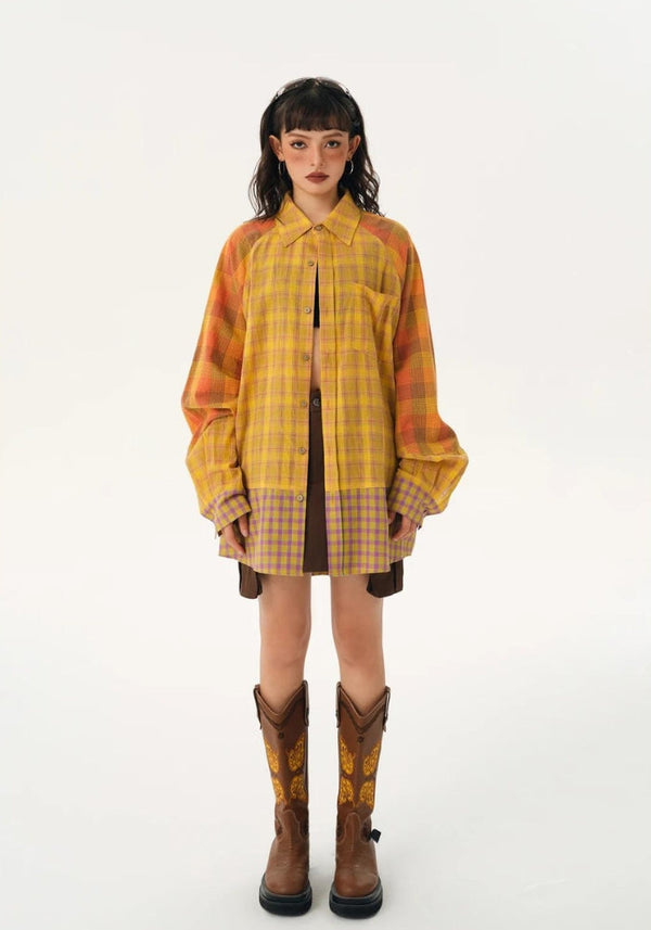 Grunge Multi Pattern Plaid Shirt - Vedlit