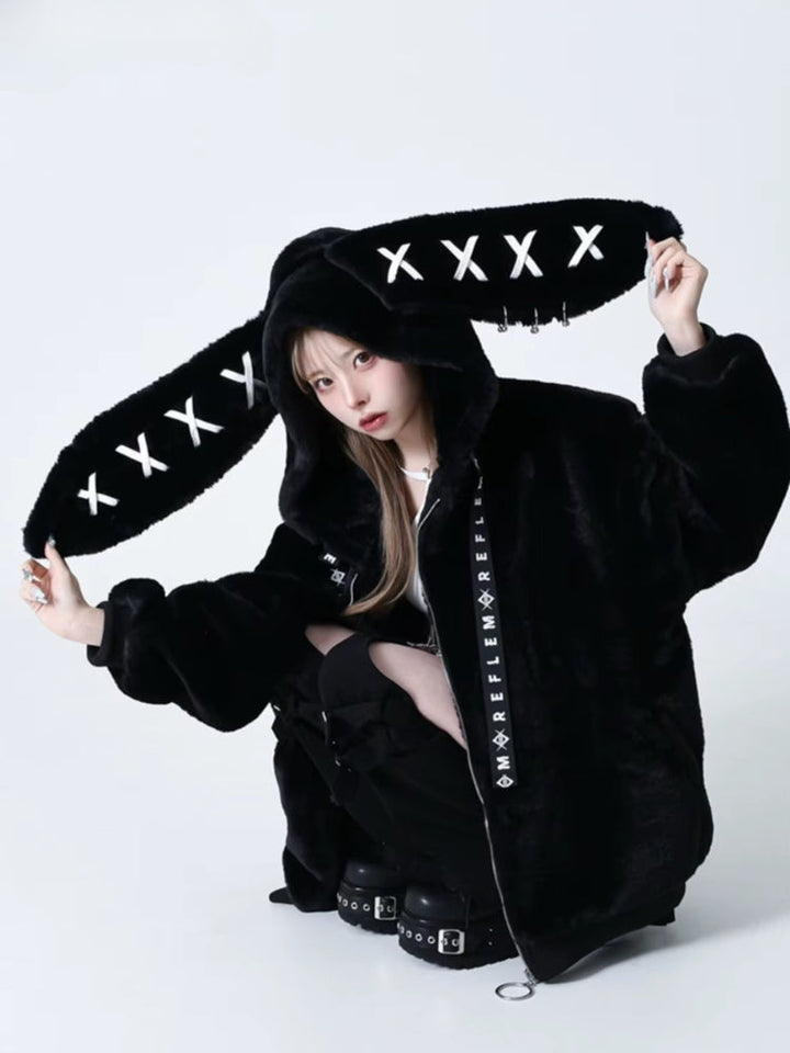 Grunge Rabbit Ear Plush Jacket - Vedlit