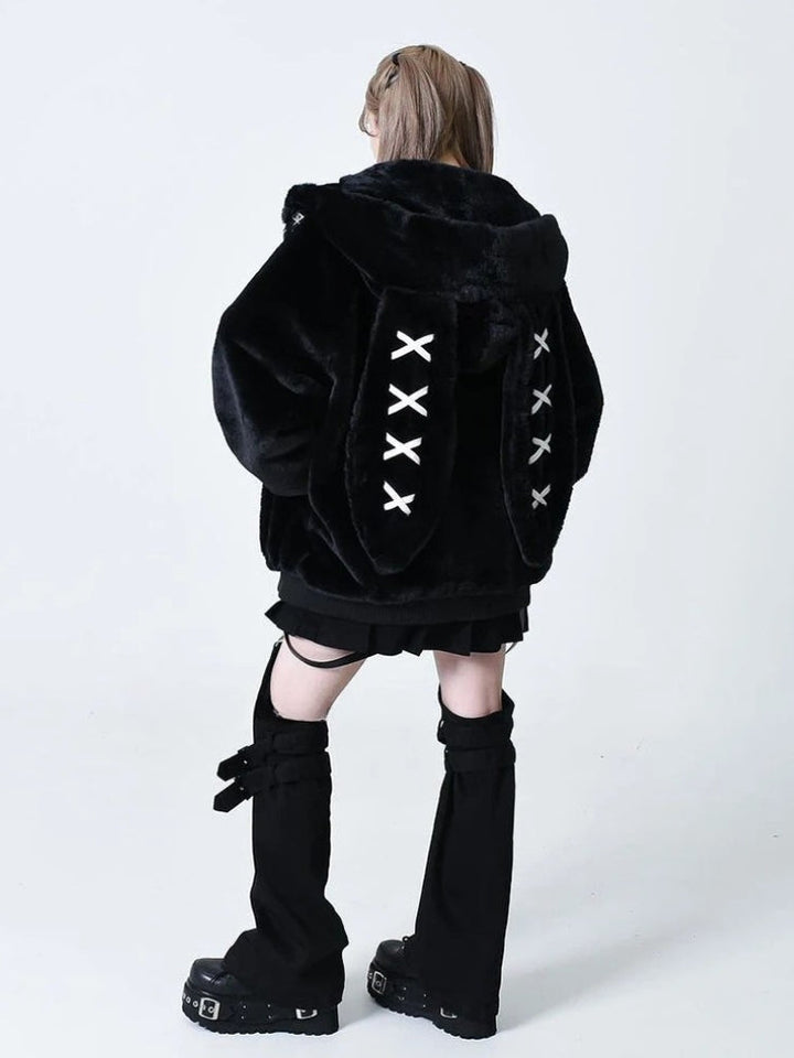 Grunge Rabbit Ear Plush Jacket - Vedlit