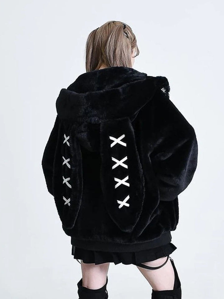 Grunge Rabbit Ear Plush Jacket - Vedlit