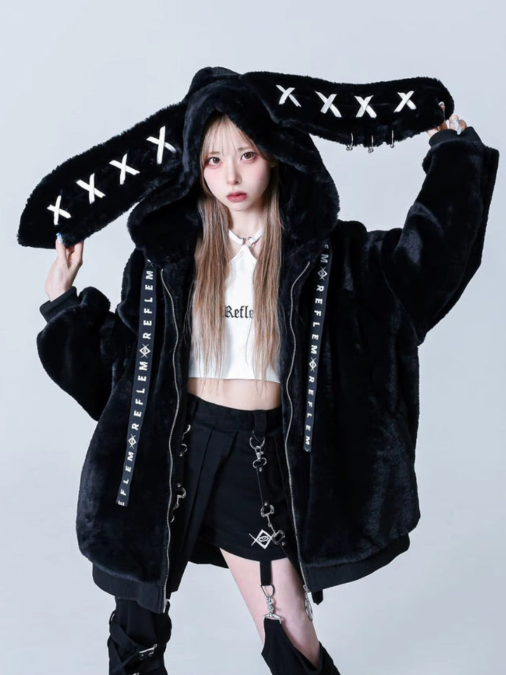 Grunge Rabbit Ear Plush Jacket - Vedlit