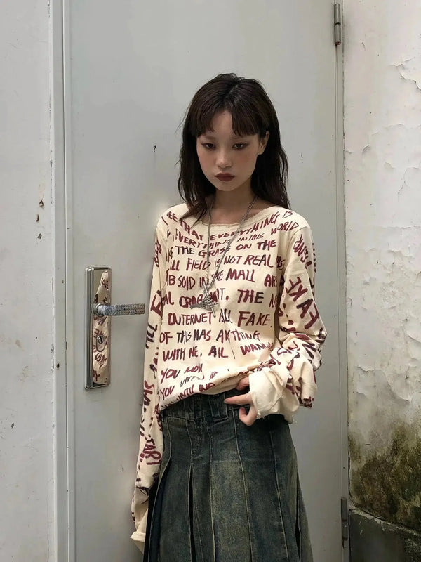 Grunge Text Print Top - Vedlit