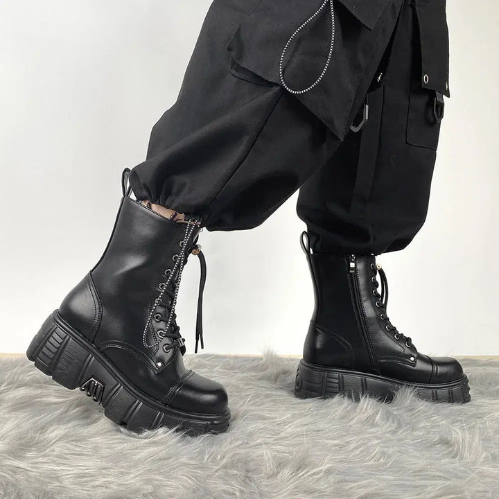 Grunge Zip-Up Platform Combat Boots - Vedlit