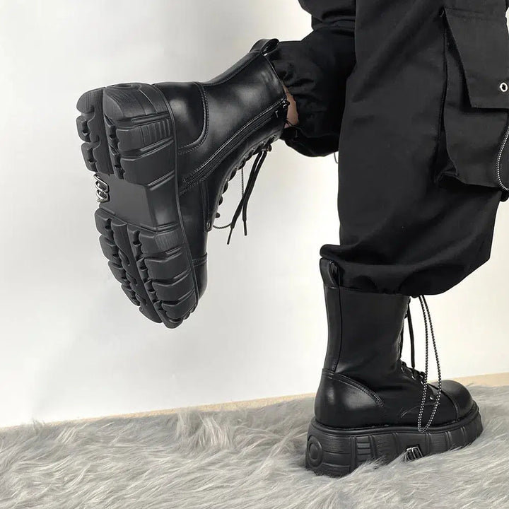 Grunge Zip-Up Platform Combat Boots - Vedlit