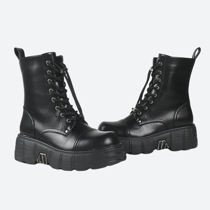 Grunge Zip-Up Platform Combat Boots - Vedlit