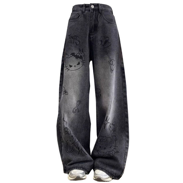 Grunge Aesthetic Cat Jeans - Vedlit