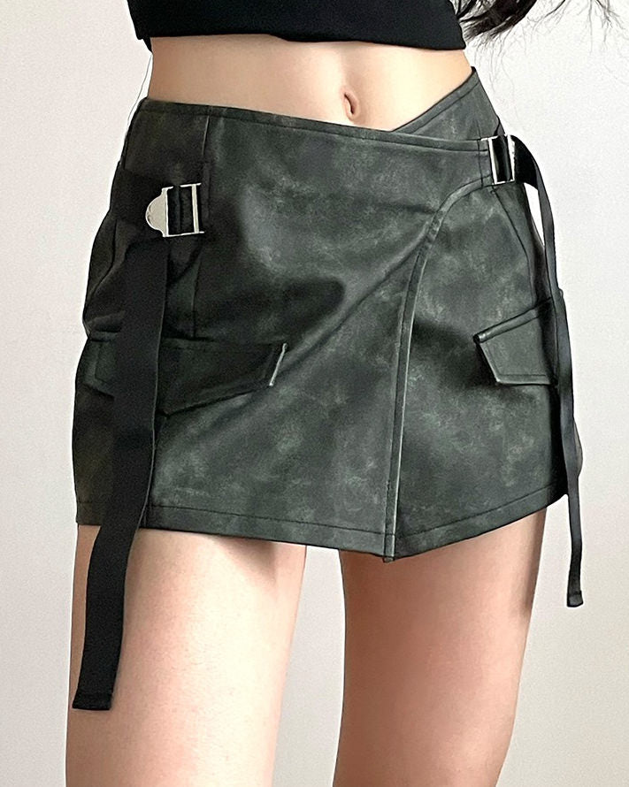 Grunge Aesthetic Safety Belt Wrap Skirt - Vedlit