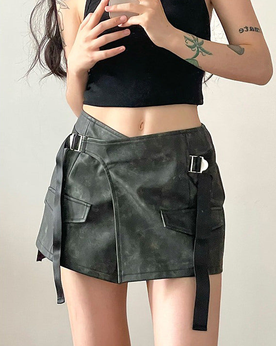 Grunge Aesthetic Safety Belt Wrap Skirt - Vedlit