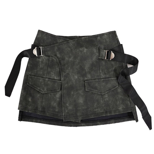 Grunge Aesthetic Safety Belt Wrap Skirt - Vedlit