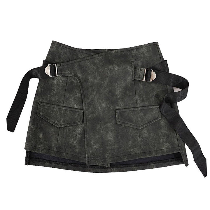 Grunge Aesthetic Safety Belt Wrap Skirt - Vedlit