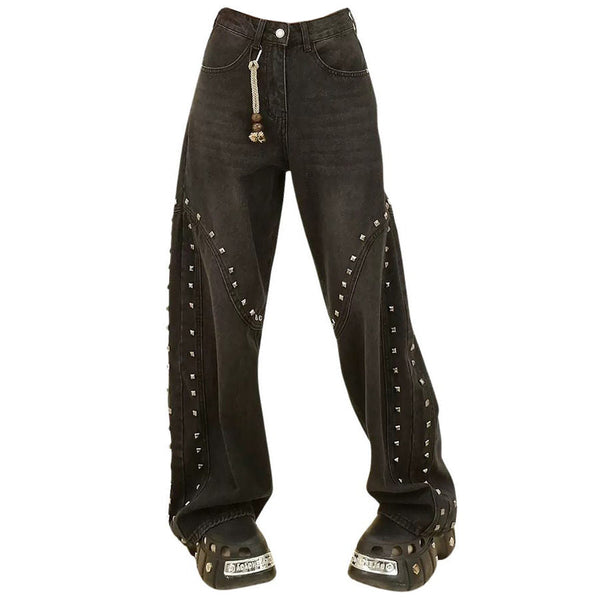 Grunge Aesthetic Rivet Jeans - Vedlit