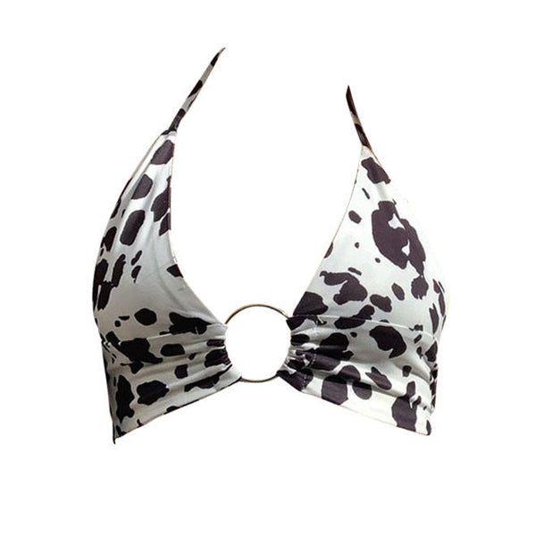 Cow Print O-Ring Crop Top - Vedlit