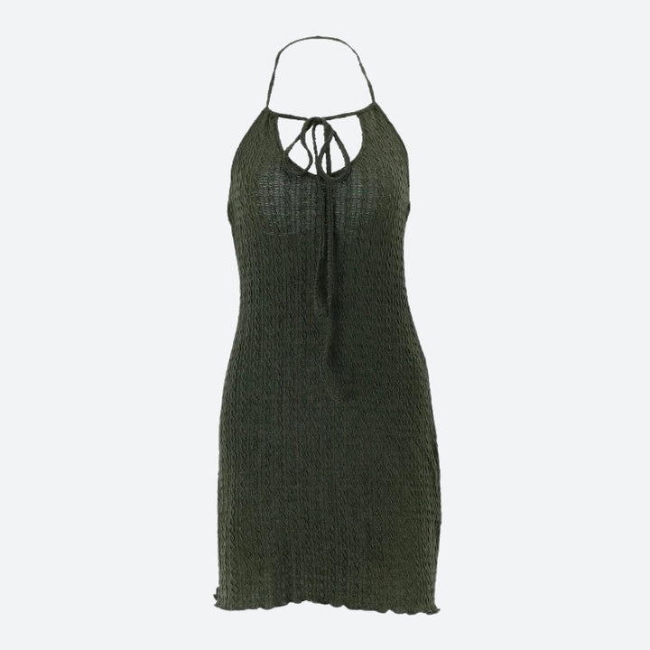Halter Neck Knitted Mini Dress - Vedlit