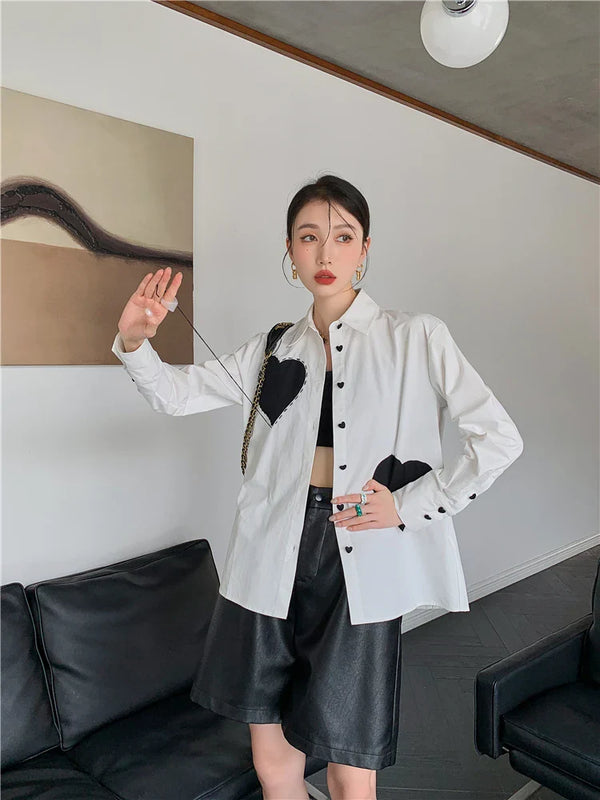 Heart Patch Button-Up Shirt - Vedlit