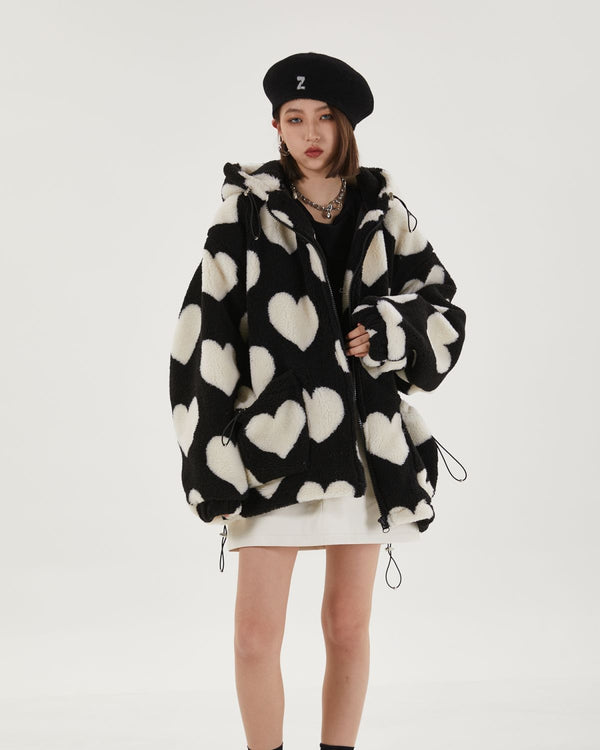Heart Pattern Hooded Jacket - Vedlit