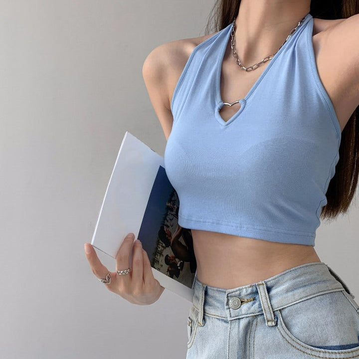 Heart Hollow Out Halter Top - Vedlit