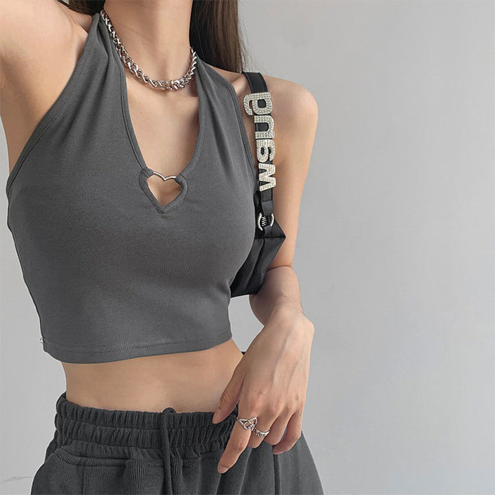 Heart Hollow Out Halter Top - Vedlit