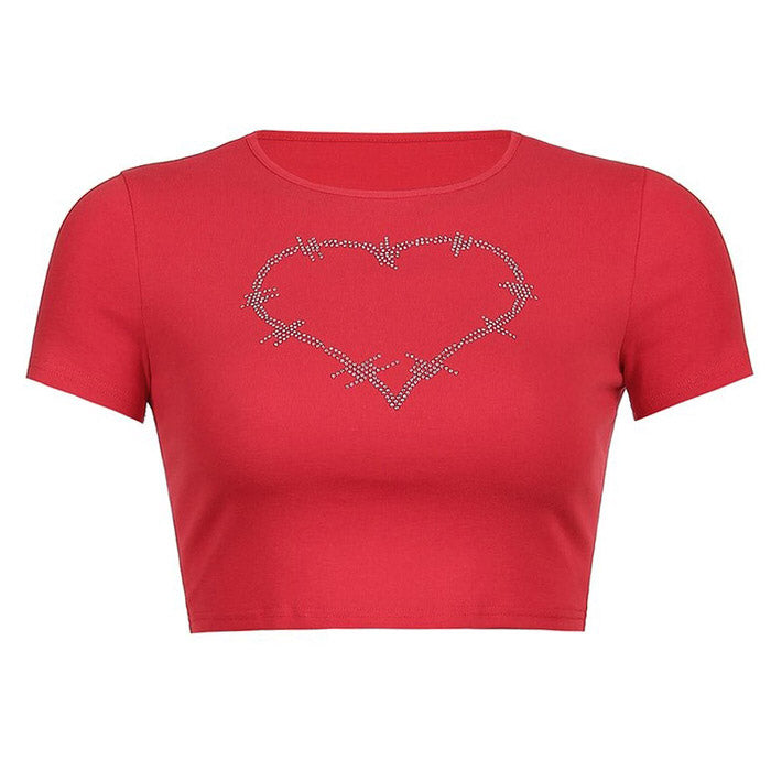 Barbed Heart Rhinestone Crop Top - Vedlit