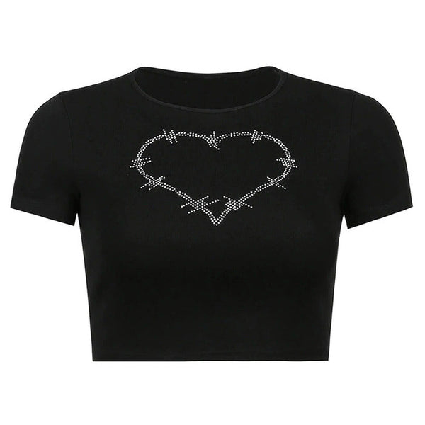 Barbed Heart Rhinestone Crop Top - Vedlit