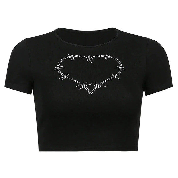 Barbed Heart Rhinestone Crop Top - Vedlit