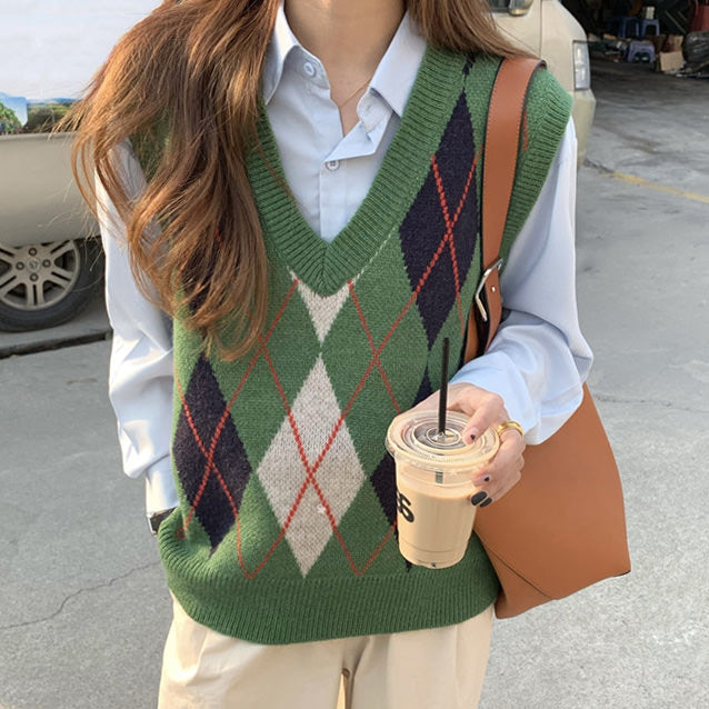 High School Crush Argyle Vest - Vedlit