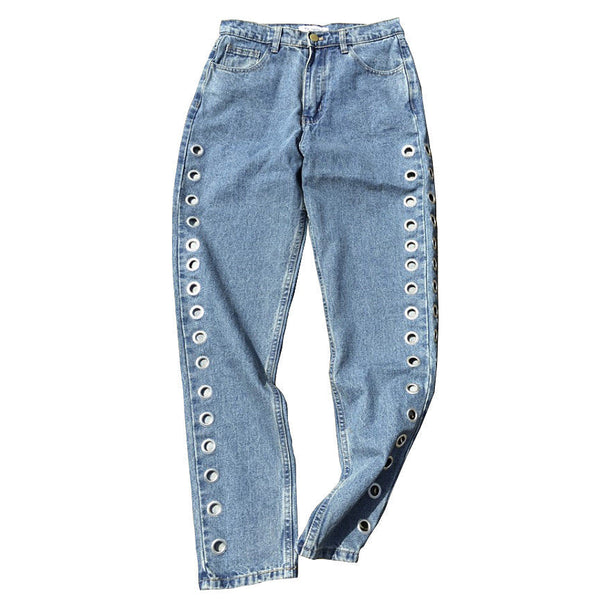 Holed Up Grommet Jeans - Vedlit