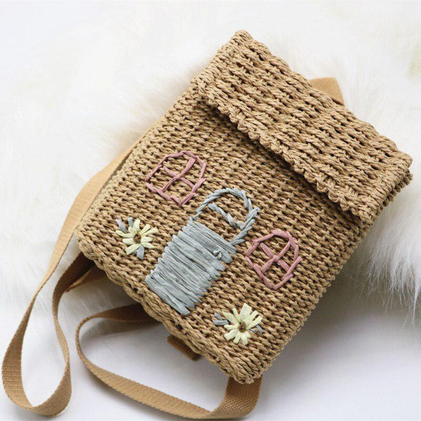 Home Design Straw Backpack - Vedlit