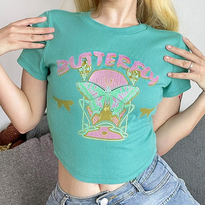 Indie Aesthetic Butterfly Crop Top - Vedlit