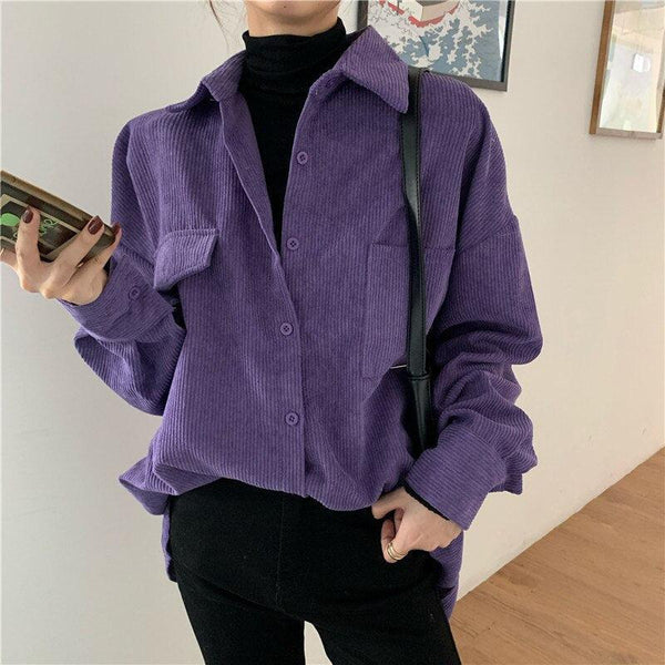 Indie Purple Corduroy Casual Shirt - Vedlit