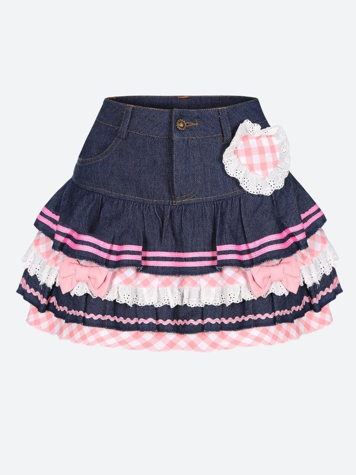 Kawaii Layered Denim Mini Skirt - Vedlit