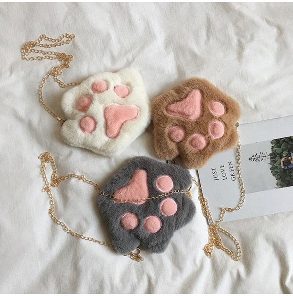 Kawaii Plush Paw Crossbody Bag - Vedlit