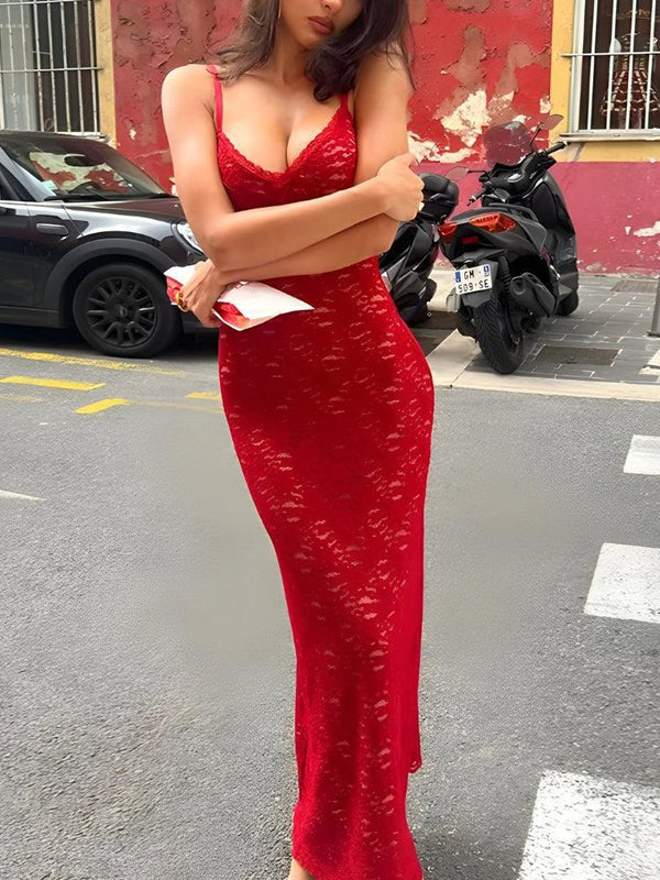 Lace Bodycon Maxi Dress - Vedlit