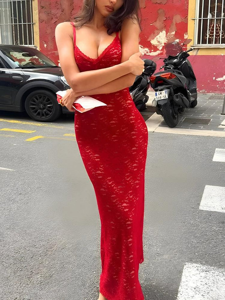 Lace Bodycon Maxi Dress - Vedlit