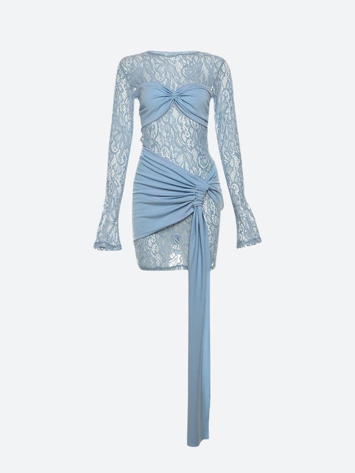 Lace Ruched Mini Dress - Vedlit