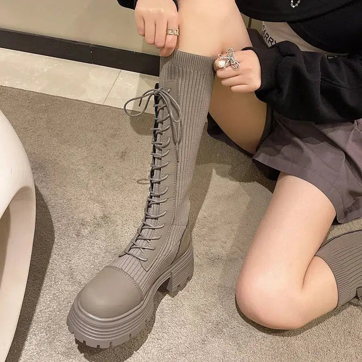 Lace Up Chunky Sock Boots - Vedlit