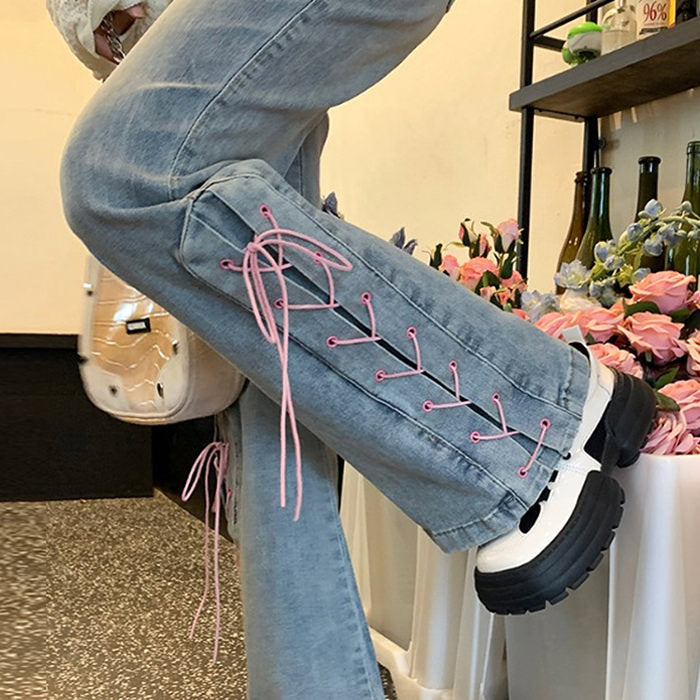 Lace Up Flared Jeans - Vedlit